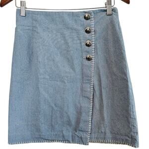 Vintage Breeches Denim Skirt Womens Size 10 Light Blue Wrap Button 80s Cottage